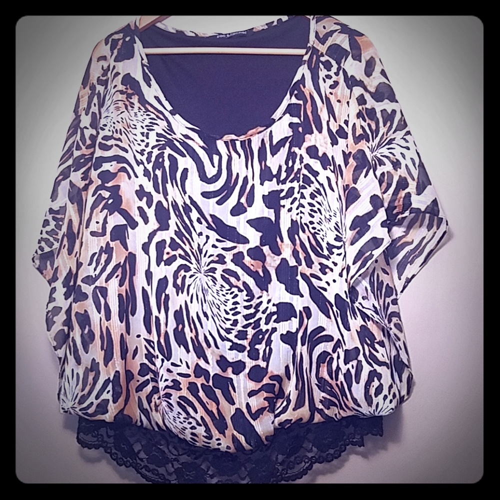 Zac & Rachel women animal print blouse sz 1X